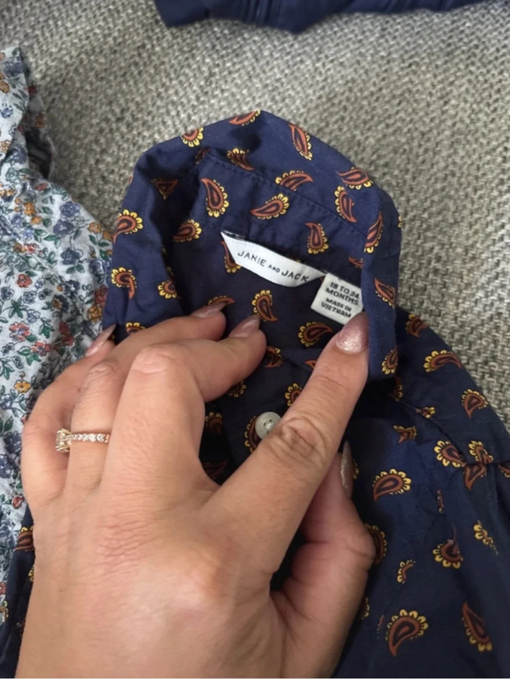 Janie and Jack Girls' Floral & Paisley Button-Down Shirts - Navy, White, Orange